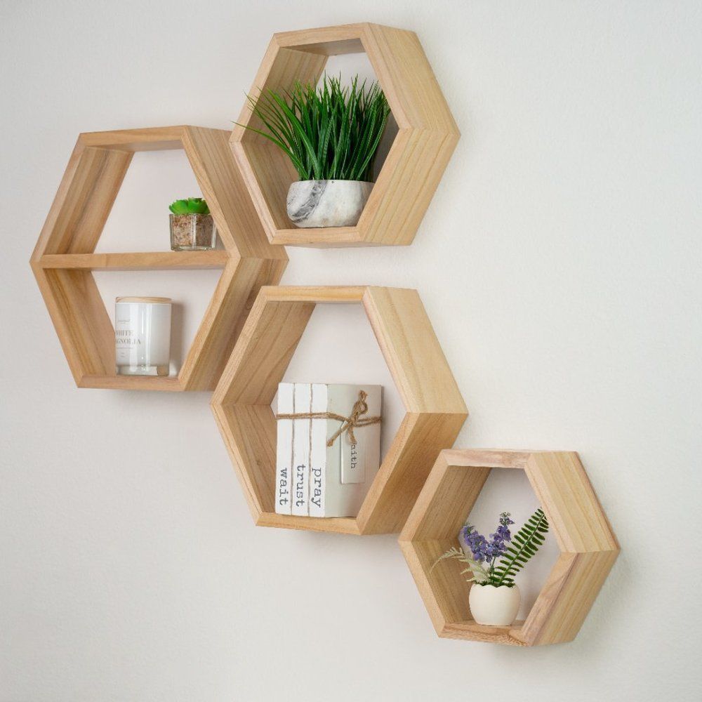 Floating Shelves - Natural Hexagon Shelves Set of 4 - wall decor - Picture 10 of 10